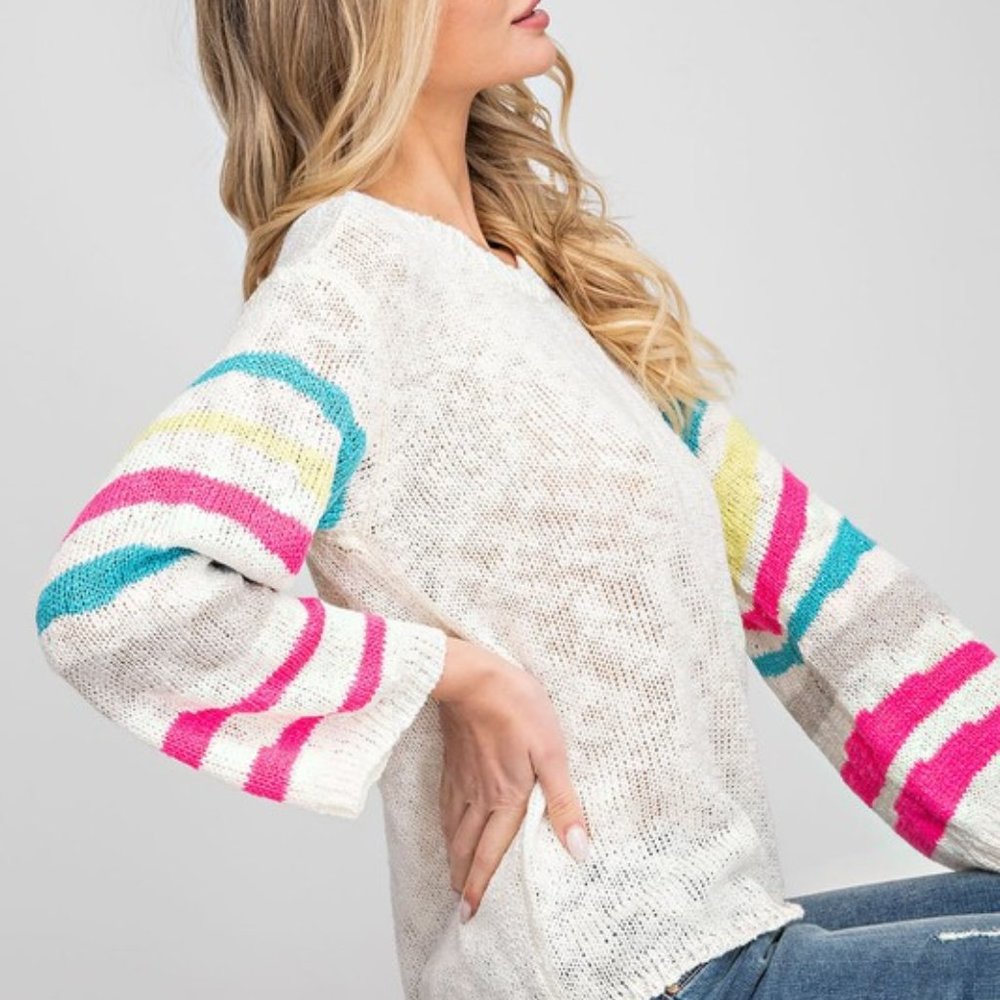 Striped Sleeve Sheer Sweater